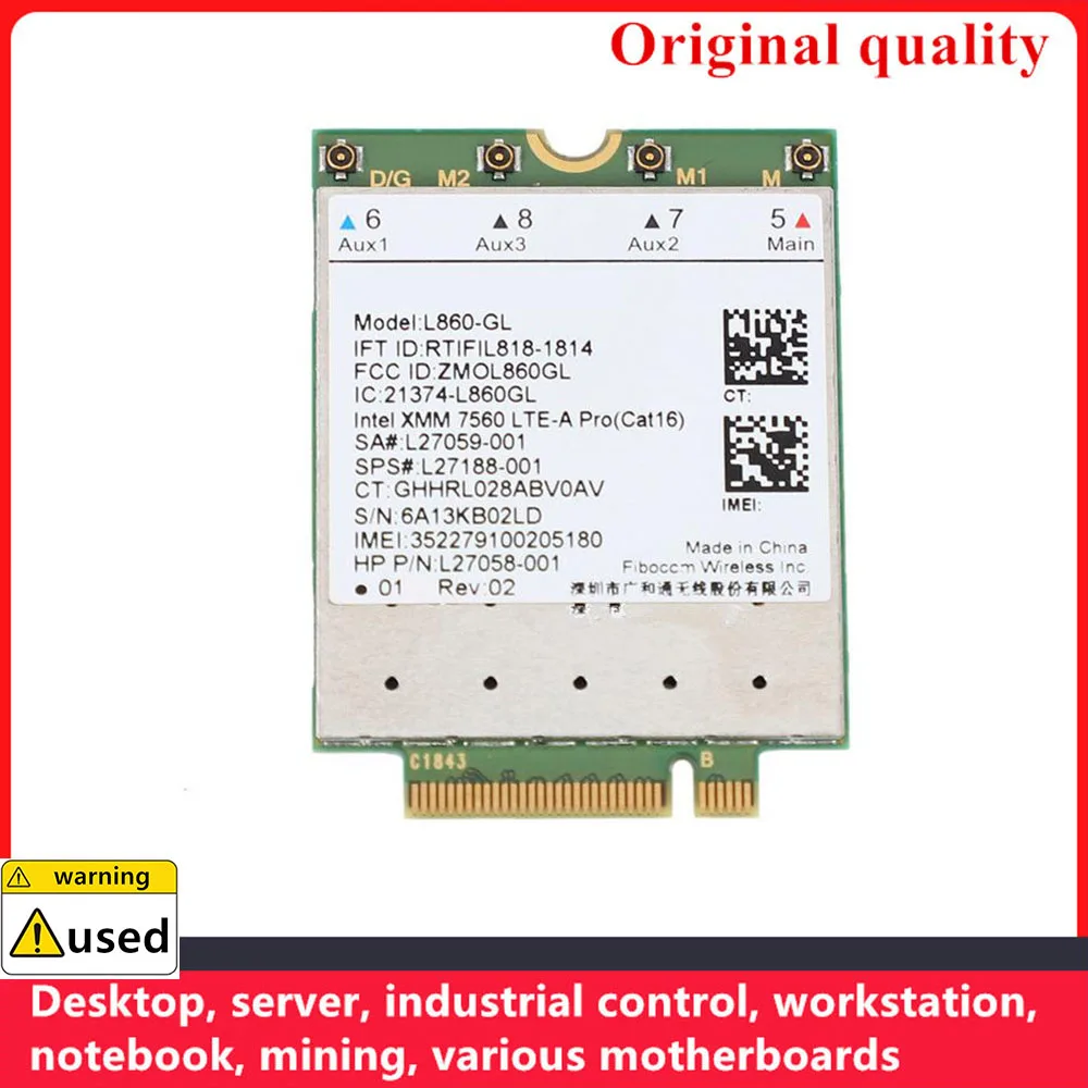 

Для Fibocom L860-GL 4G LTE Module SPS # L27188-001 4G Card для HP Elitebook X360 830 840 L860-GL