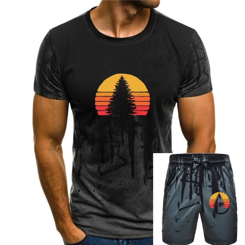 

Retro Sun Minimalist Pine Tree Design Graphic 80'S Premium T-Shirt Fashionable Tops Shirt Cotton Men's T Shirt Classic Special