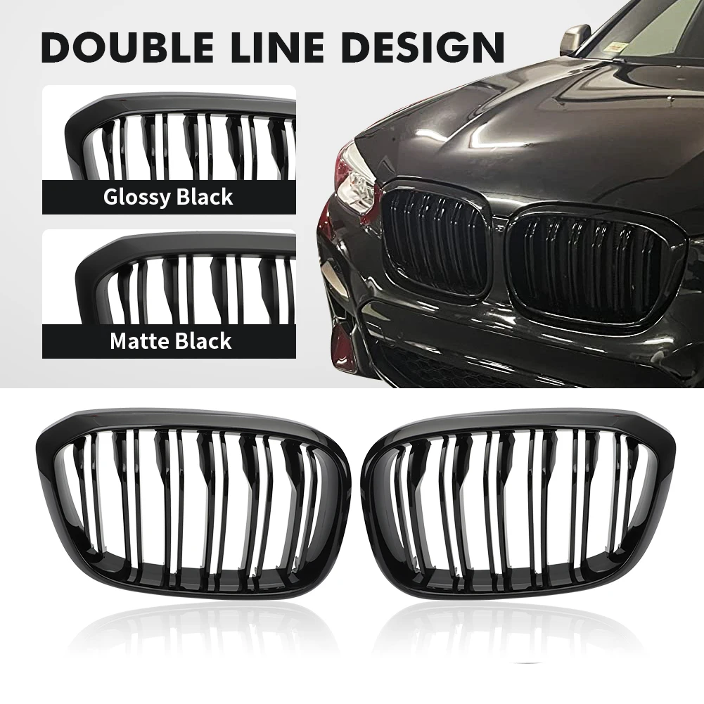 Front Grille Kidney Grill Double Slat Gloss Black Racing Grills For BMW 3 4 X3 X4 G01 G02 G08 2018 2019 2020 2021 Car Styling