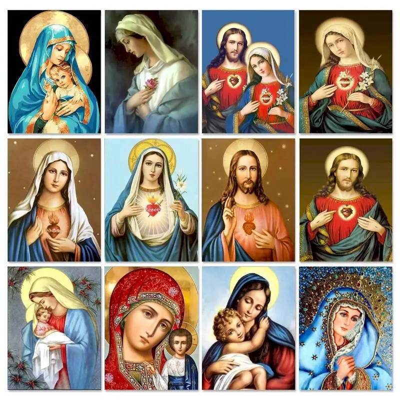 

RUOPOTY 40x50cm Painting By Numbers Our Lady And Jesus DIY Frameless Coloring by numbers On Canvas Wall Art For Home Decor