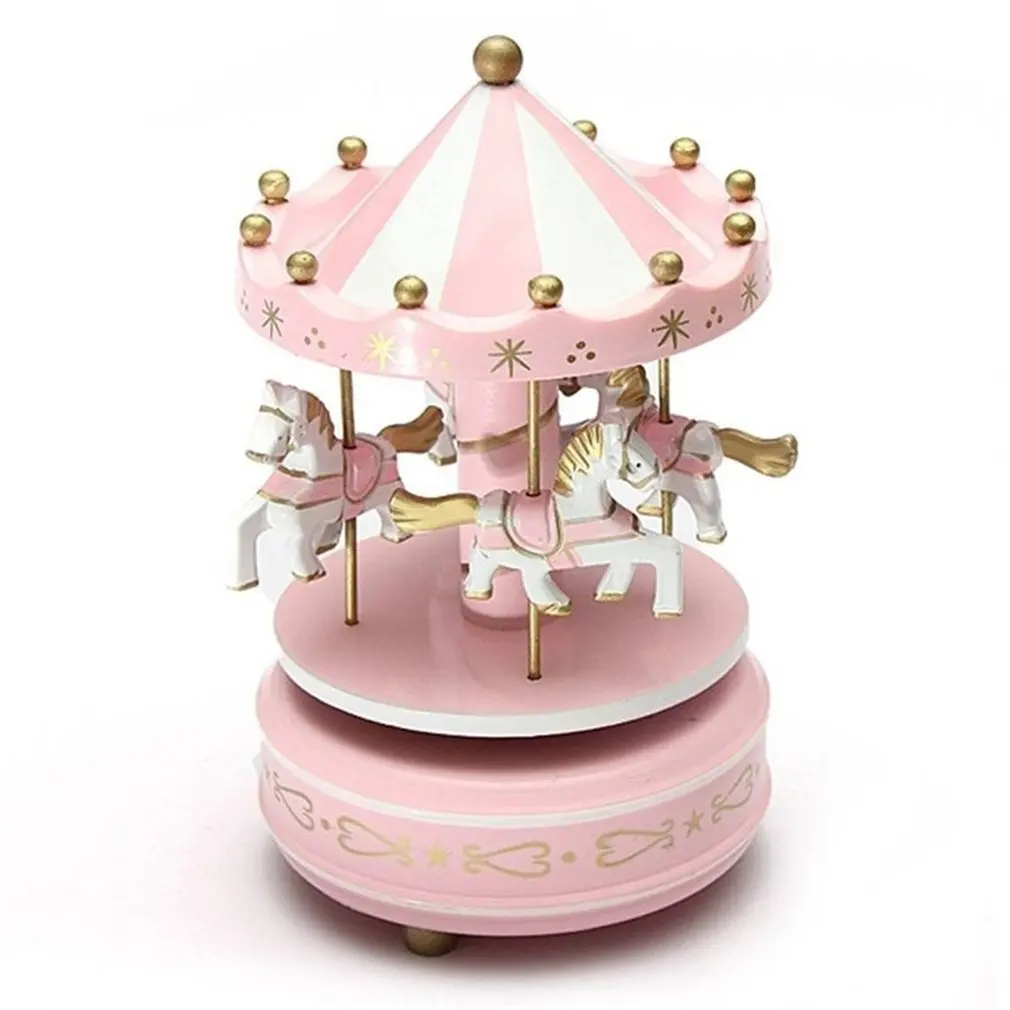 

Merry-go-round Music Boxes Geometric Music Baby Room Decoration Gifts Unisex Wooden Christmas Horse Carousel Box Home Decor