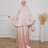 jilbab muslim woman 2 pieces prayer dress with integrated hijab lace embroidery ramadan eid burka prayer garment islamic clothes