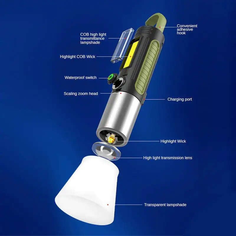 

White Laser Flashlight Outdoor Strong Light Long Range Telescopic Focus Magnet Portable Warning Hook Lighting