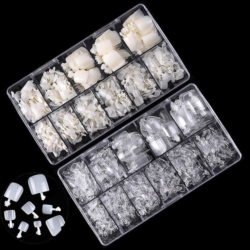 

550PCS Short Fake Toenail Full Cover Natural White Clear Color Press on ToeNails False Foot Nails Tips Nail Manicure Tools