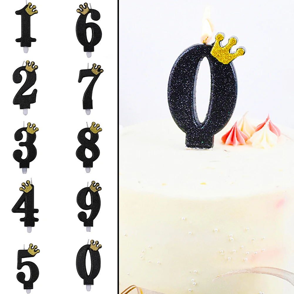 

Black Gold Crown Creative Birthday Digital Candle Net Red Party Birthday Cake Decoration Children Scene 0-9 Cake Candles Topper