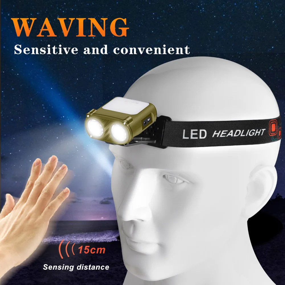 

Camping Headlamp 1200mAh Emergency Work Lamp Portable 500LM 5 Modes Waterproof Rechargeable Induction for Fishing Hiking