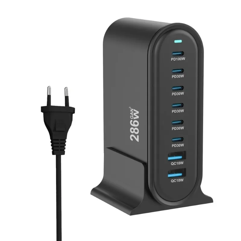 286 Вт Настольное зарядное устройство GaN 8-портовое USB Type C PD Fast Charge 3.0 100 PPS Быстрое