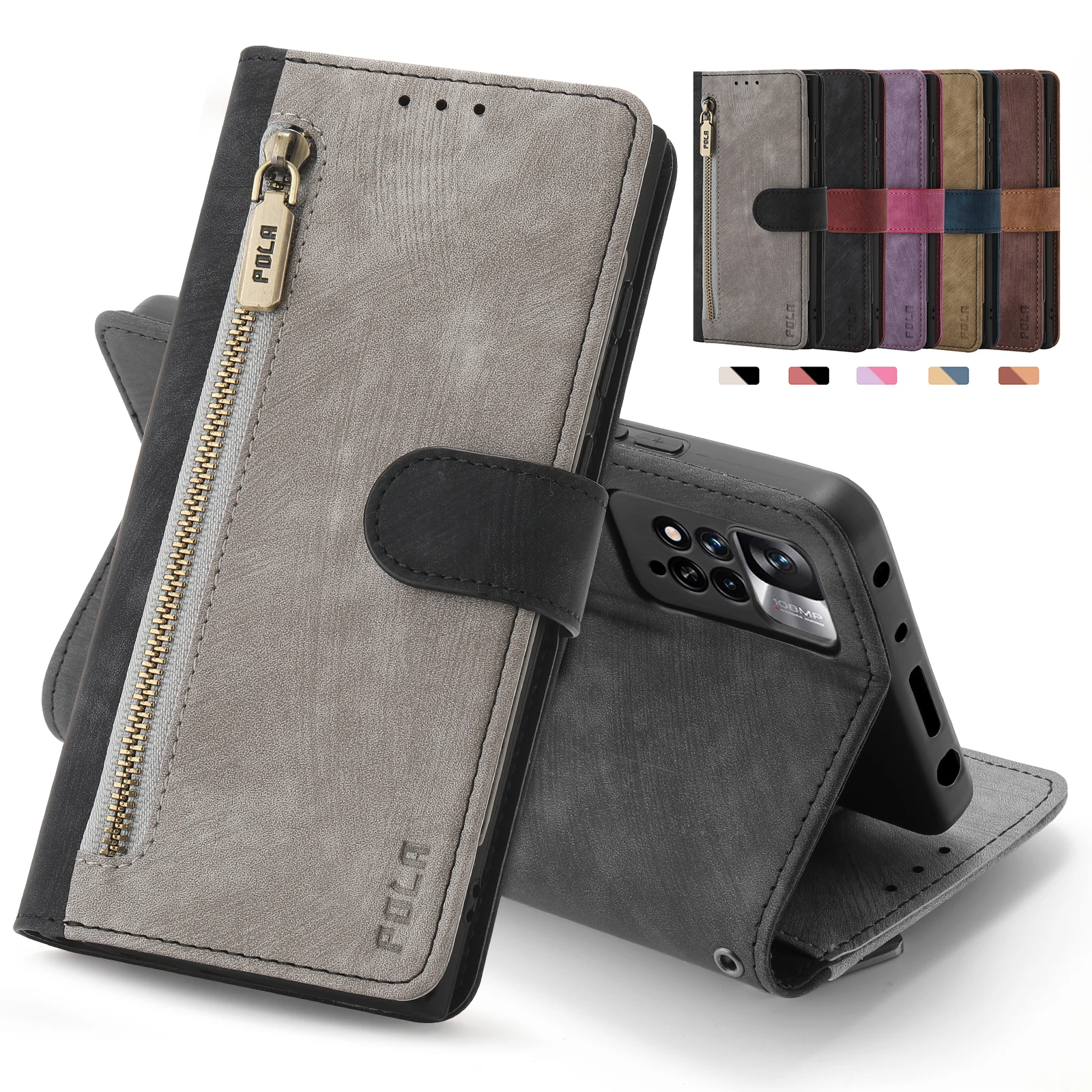 

Wallet Multi-cards Zipper Leather Case For Xiaomi Redmi Note 11 11S 11 Pro 10S 10 Pro 9 Pro 8 Mi 11T 12 10 9 9A 9C 9T RFID Cover