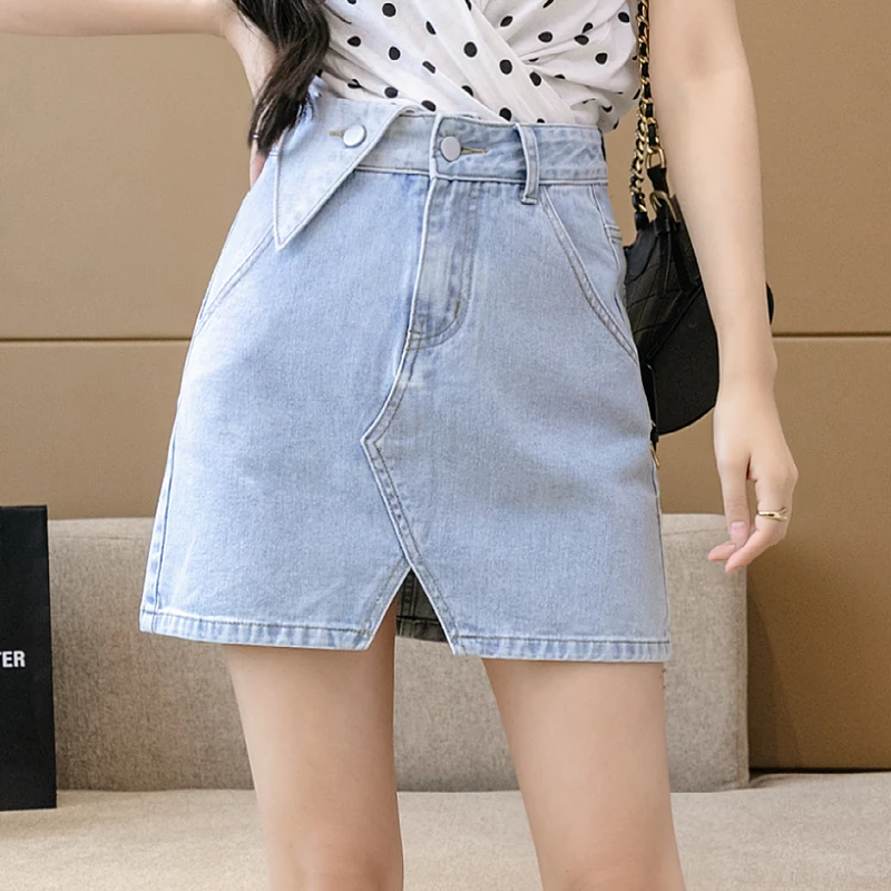 

New korean fashion denim skir casual sexy female girls aesthetic Asymmetric fork twoman skirts womens jean Skirt dropshipping 2