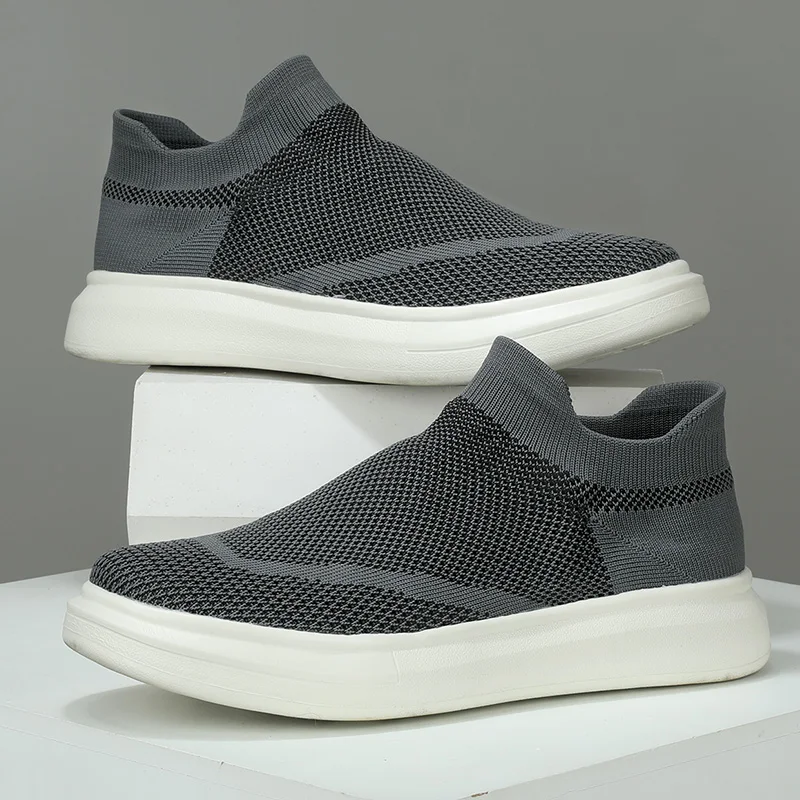 SALUDAS Male Shoes Running Shoes Slip On Shoes Sneakers Casual Athletic Breathable Mesh Knit Slip-On Loafer Walking Shoes