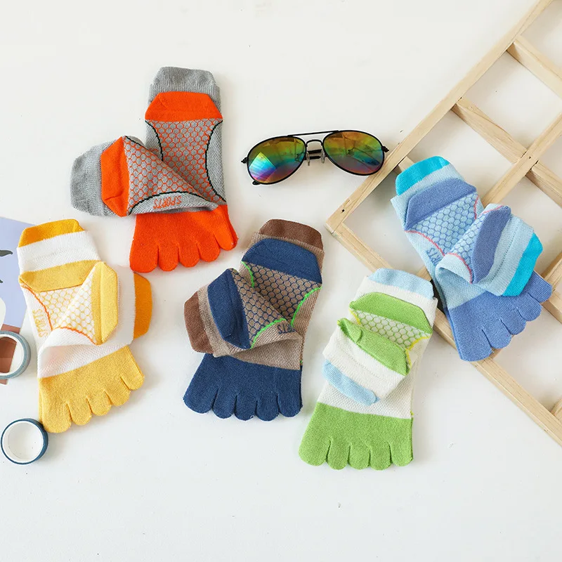 5 Pairs Children Sport Socks with Toes Baby Boys Girls Kids Pure Cotton Mesh Breathable Five Finger Short Tube Heel Guard Socks