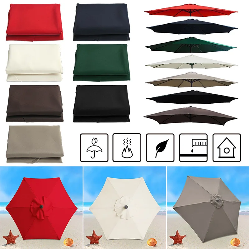 

2/2.7/3m UV Protection Parasol Sunshade Umbrella Cover Garden Umbrella Cover Waterproof Beach Canopy Replacement Cover 6/8Ribs