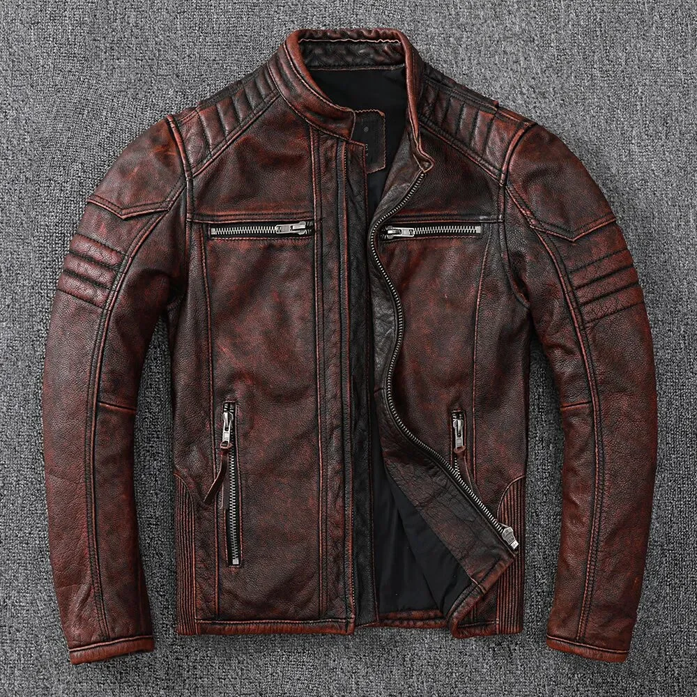 

Vintage Motorcycle Jackets Men Jacket 100% Genuine Cowhide Leather Coat Male Biker Clothing Autumn Asian Size S-5XL M696