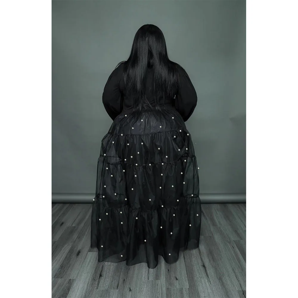 Plus Size Dresses Designer Dress Women Luxury 2022 Runway Ankle-Length Long Sleeve Turn-down Collar Button Full Solid  Loose