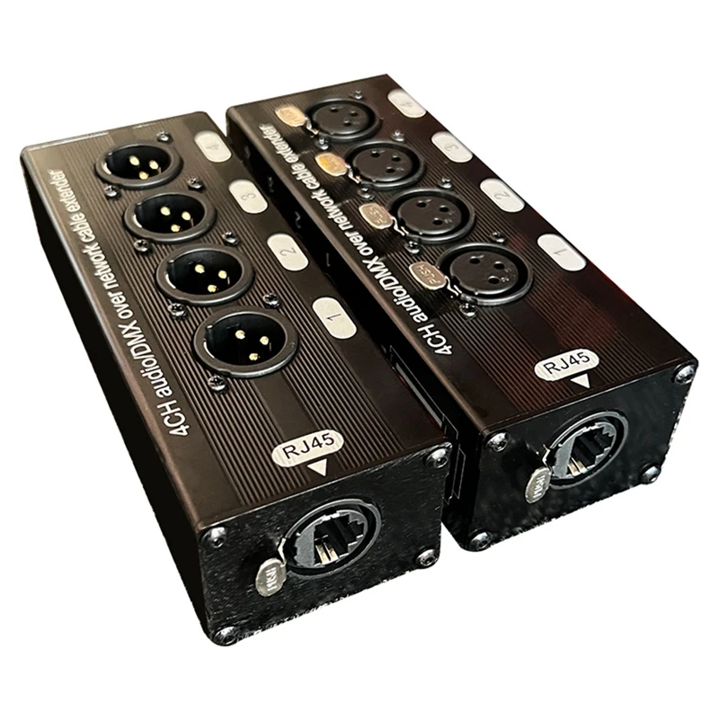

2PCS 4-Channel 3-Pin XLR Audio And DMX Over Network Cable Extender DMX512 Network Signal Extender Black
