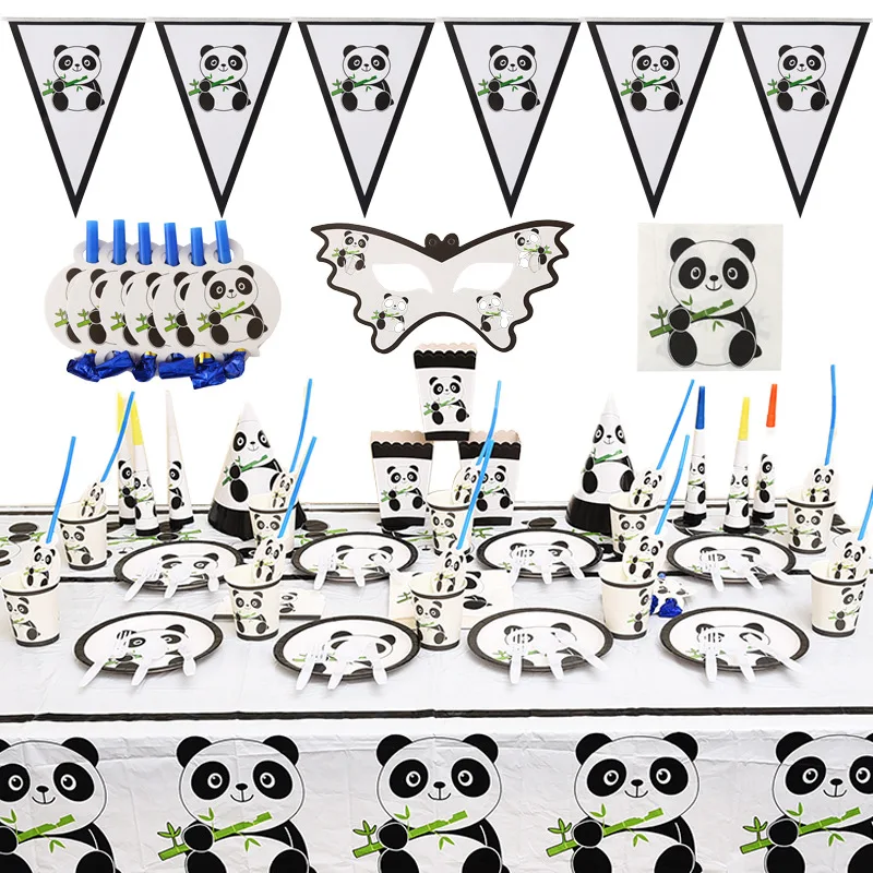 

Женская Панда, черно-белая животная, одноразовая скатерть, баннер, товары для украшения детского дня рождения