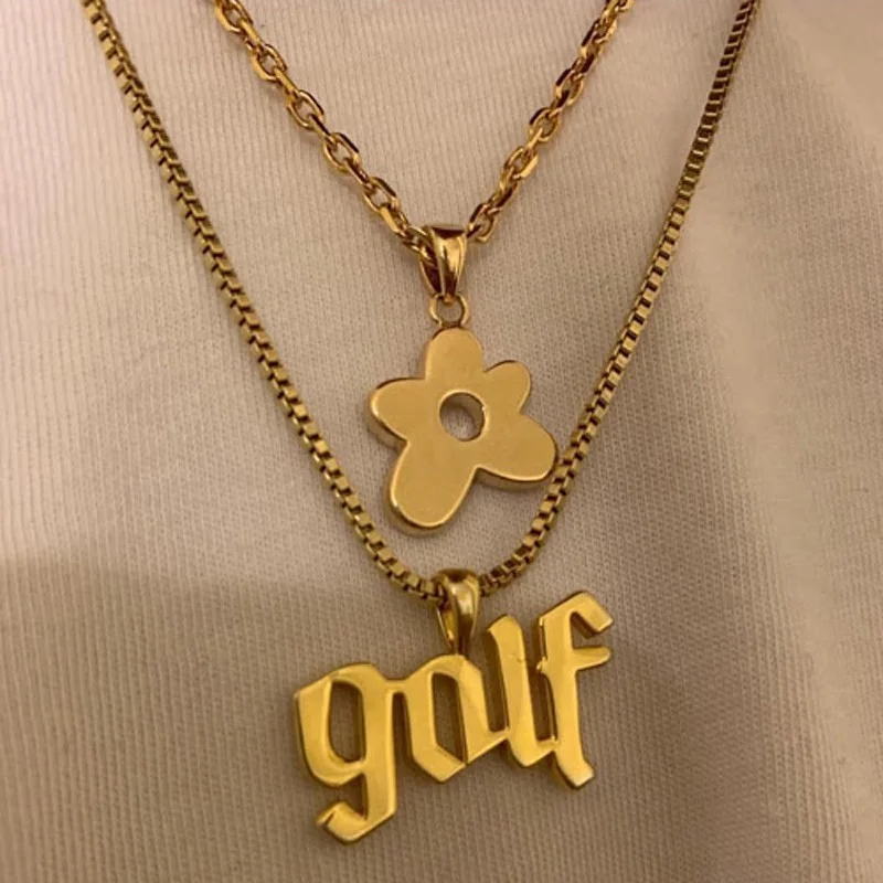 Golf Wang Gold Olde Golf Necklace tyler the creator save the bee rapper acc golf le fleur Fashion Golden Chain For Women Men