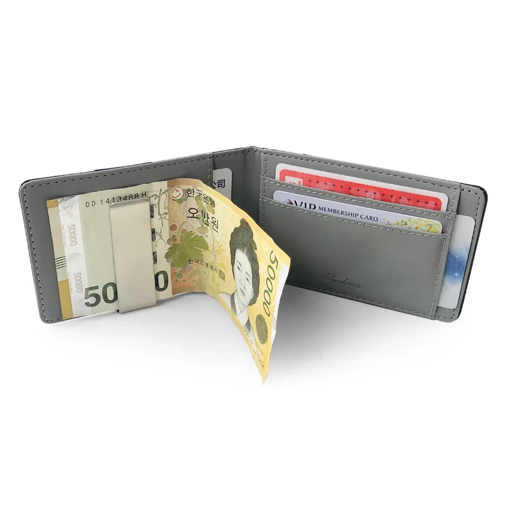 

Money Men's With Purse Clip Solid Clamp Thin Metal Fashion Card Leather Cash Bifold Credit Holder Female Hot Sale Wallet