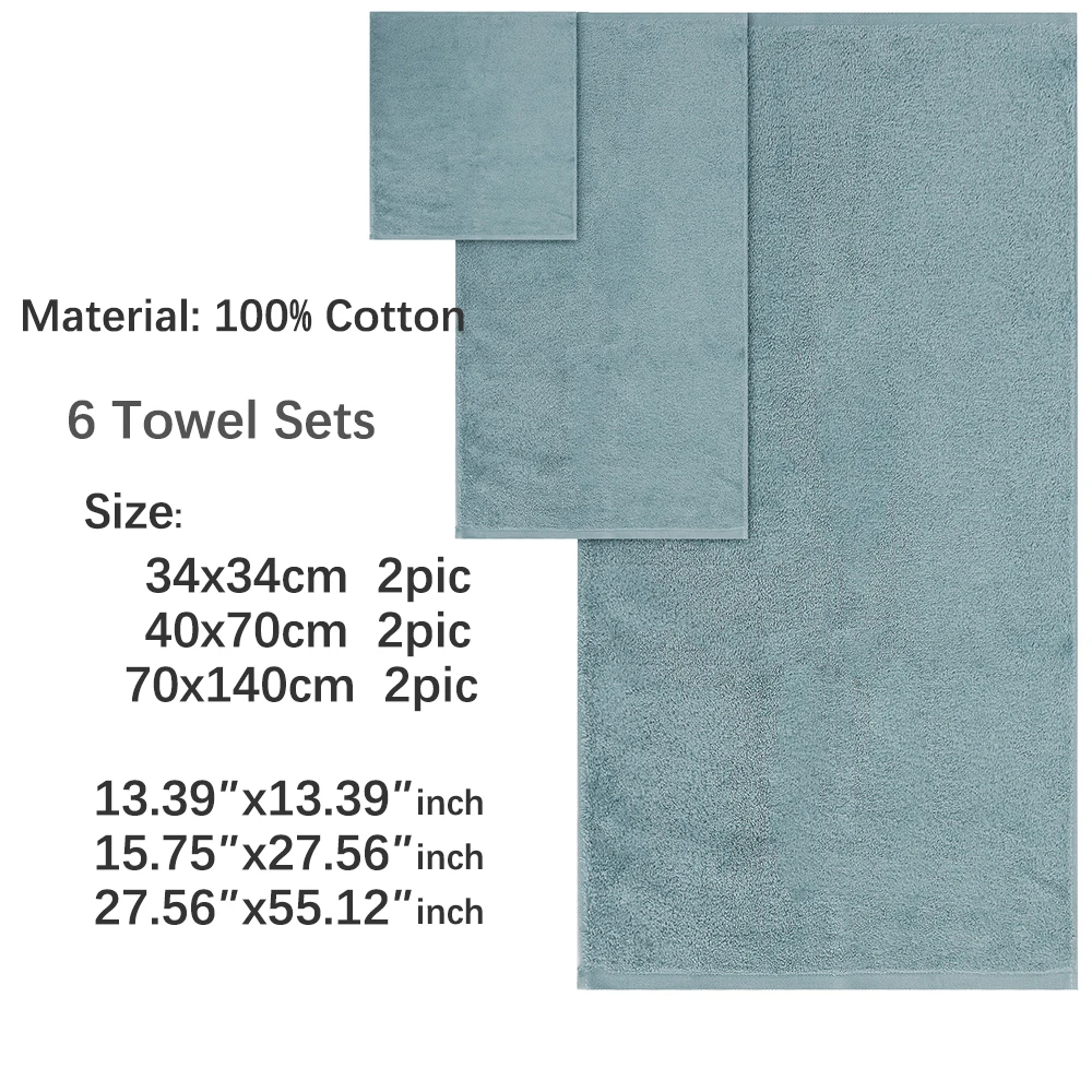towels setcotton highly absorbent soft and odorlessbath towelshand towelswashcloths high quality for bathroom 6pieces free global shipping