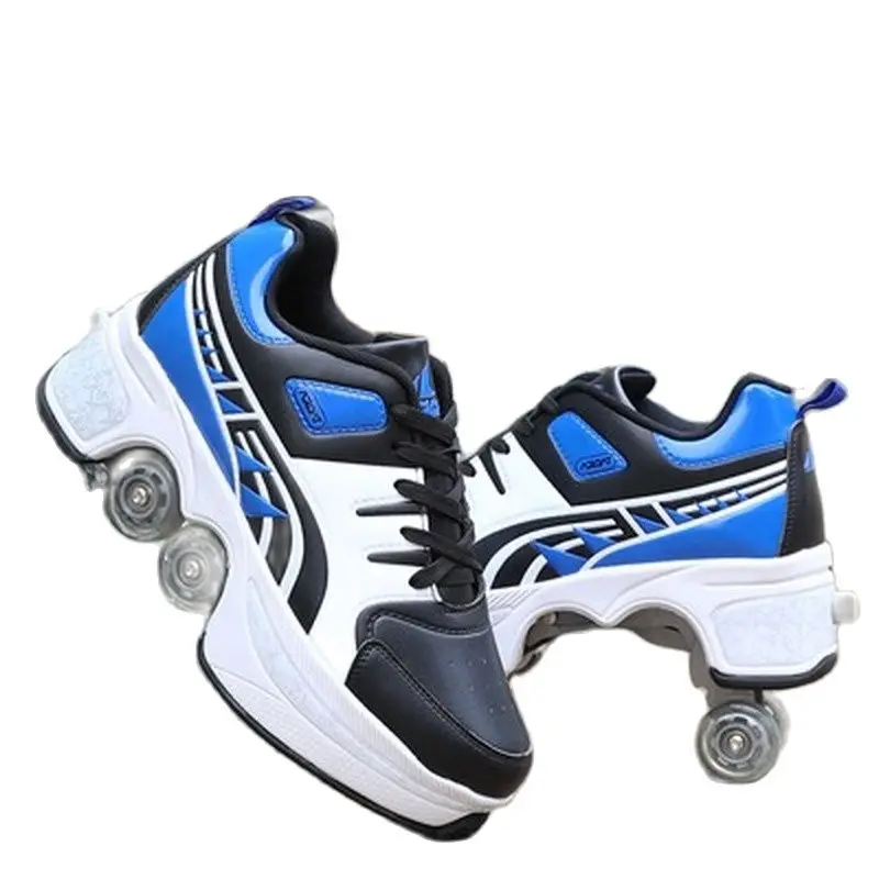 Unisex Roller Skates for Kids with 4 Wheels Casual Shoes  Deformation  Parkour Sneakers  Rounds Children   Running Sport Shoes