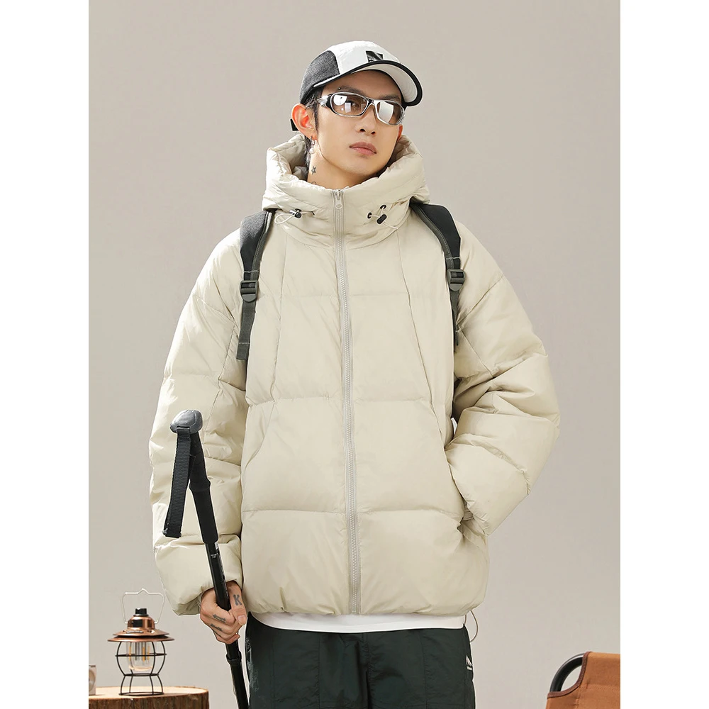 Мужской пуховик с капюшоном черный водонепроницаемый на белом утином пуху