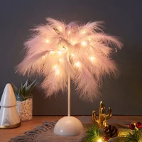 fairy light feather table lamp aa battery power diy creative warm light tree feather lampshade wedding home bedroom decor
