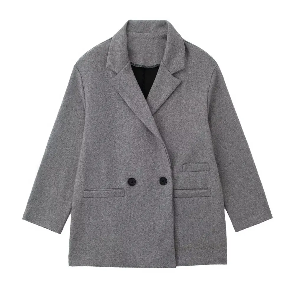 

Женский шерстяной двубортный Блейзер, винтажная верхняя одежда с длинными рукавами и карманами, Осень-зима