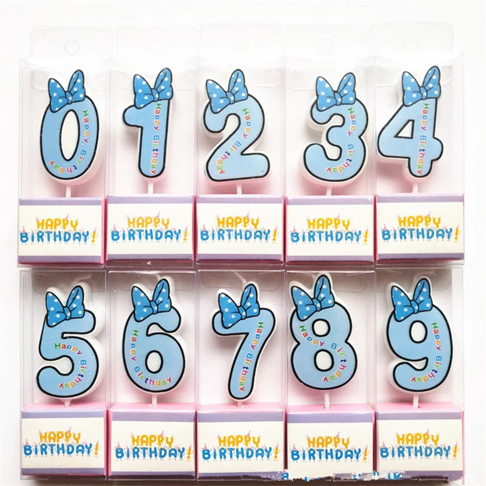 Цифровая свеча с бантом для детей милая мультяшная розовая креативная цифрами