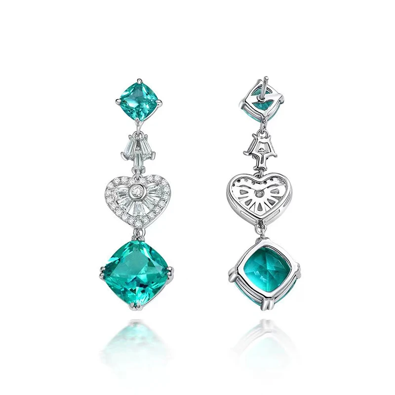 

LY 925 Sterling Silver Paraiba Tourmaline Created Moissanite Gemstone Wedding Party Long Dangle Earrings Original Modern Jewelry