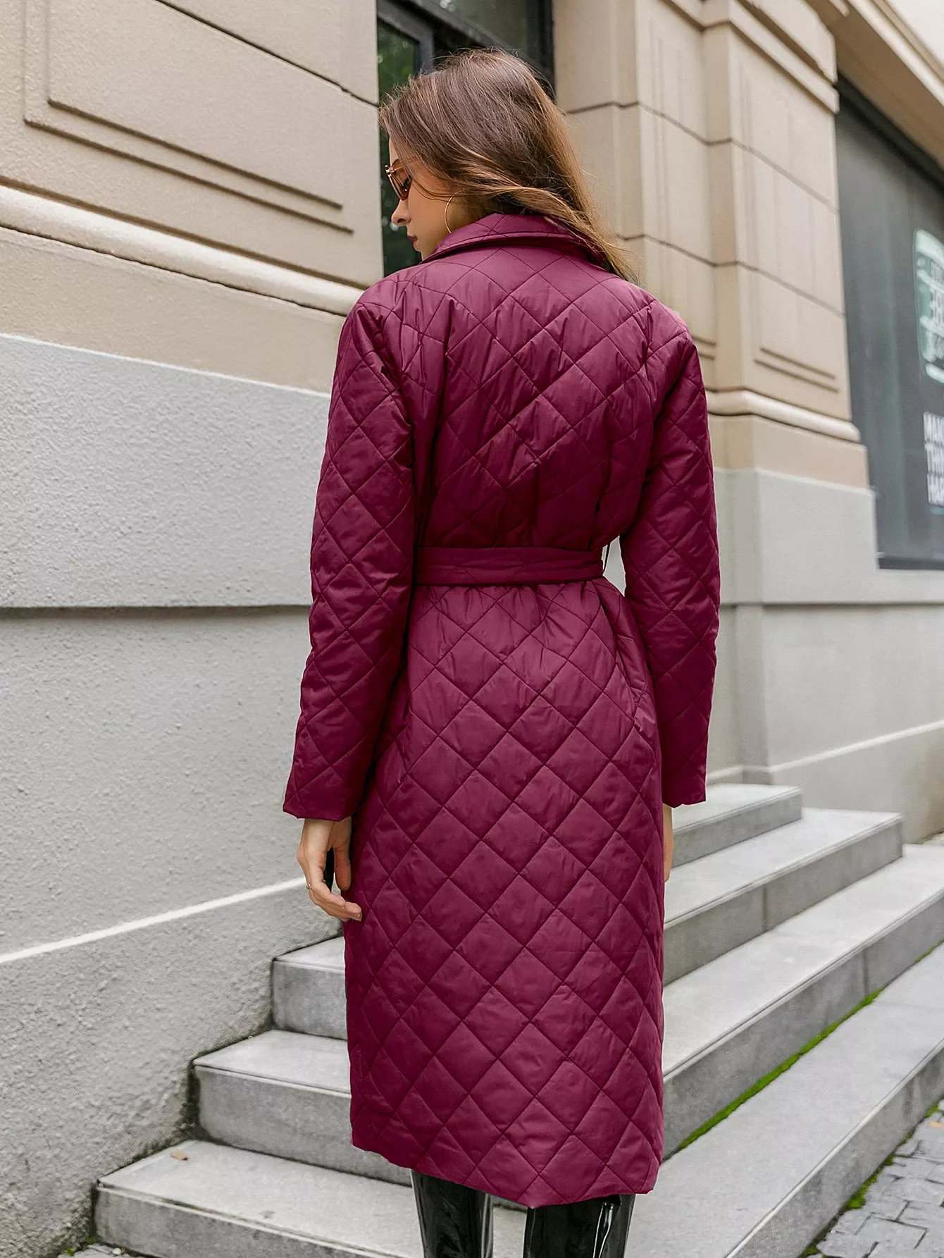 

New2022 Cotton padded long winter coat female Casual pocket sash women parkas High street tailored collar stylish overcoat 2020