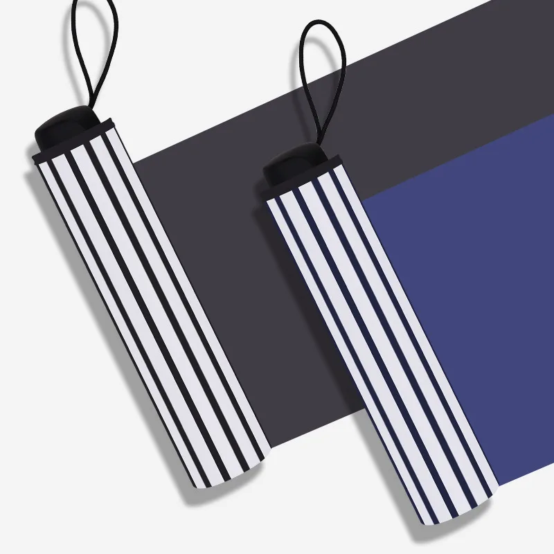 

Fashion Striped Umbrella Adults Rain Umbrellas 8 Bones Three-fold Black Coating Student Creative Sun Umbrella Parasol