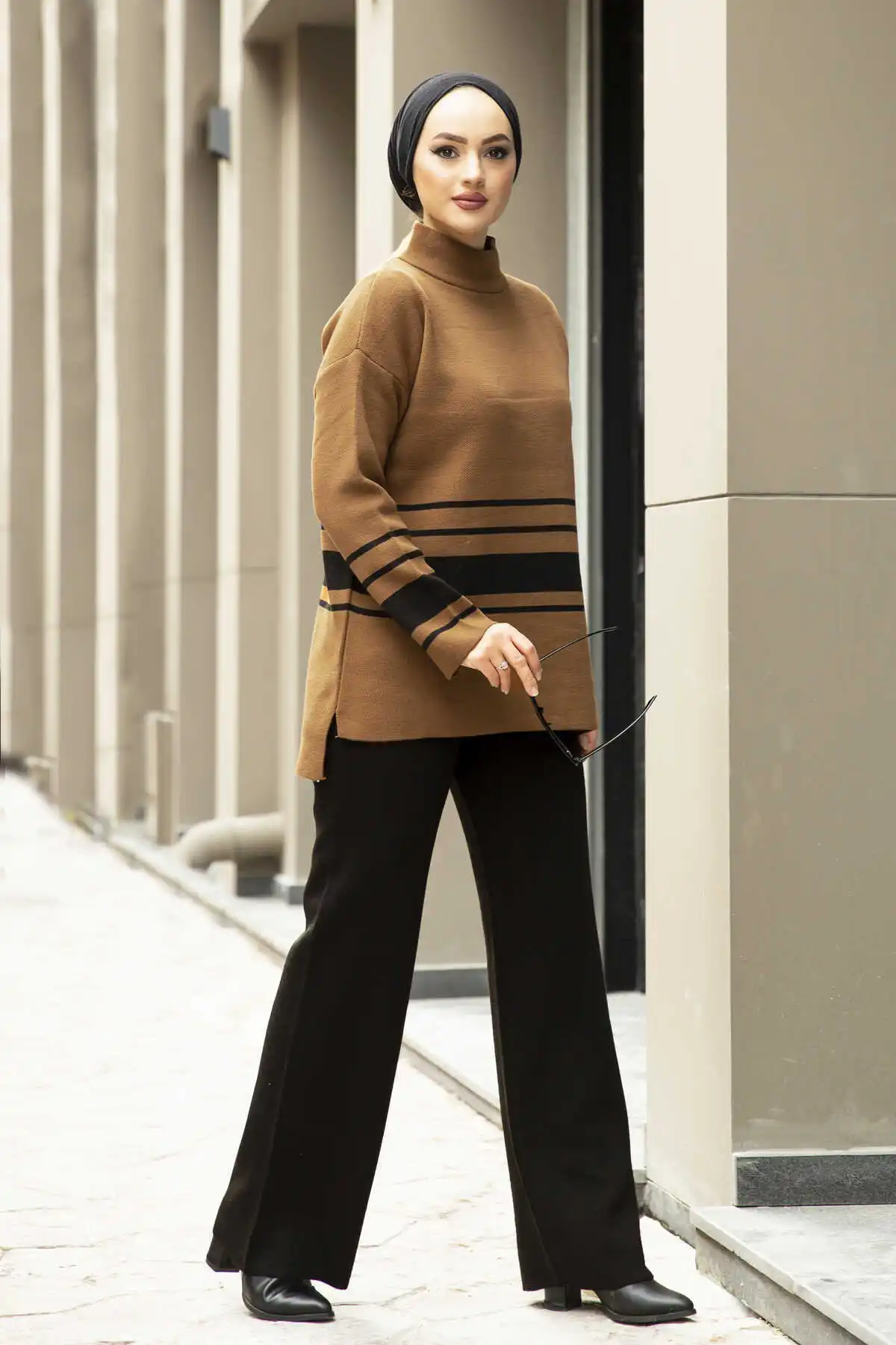 Детали ленты хиджаб Трикотажный костюм кофейный зимний осенний 2021 Стандартный