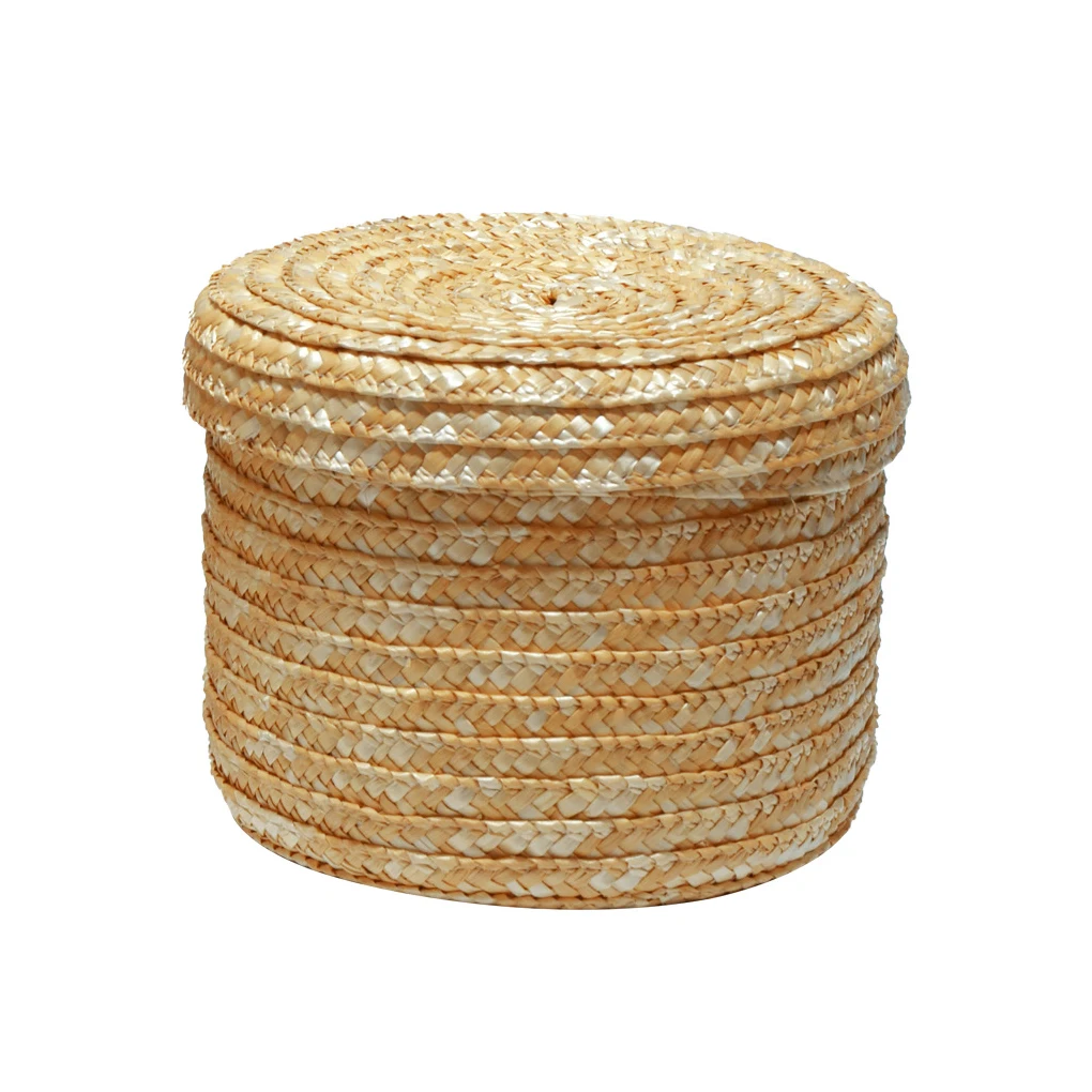 

Корзина для хранения, соломенная плетеная круглая коробка для хранения, большая емкость, легкие корзины из ротанга, для ванной, настольная к...