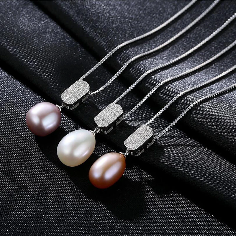 

[MeiBaPJ]Real Freshwater Pearl Simple Personality Geometric Pendant Necklace 925 Solid Silver Fine Jewelry for Women