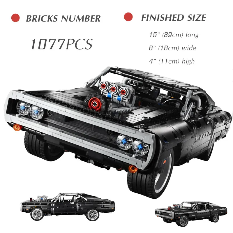 

Compatible 42111 10265 10262 Dom Dodged Forded Tech Sports Racing Car Block Racing Chargers Building Blocks Bricks Toys Gifts