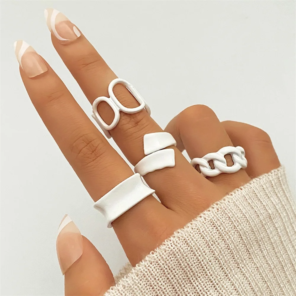 

FNIO Creative Geometry Heart Smile Rings Set for Women Love Enamel Ring Set Finger Joint Rings for Girls Jewelry Gifts Ins Style