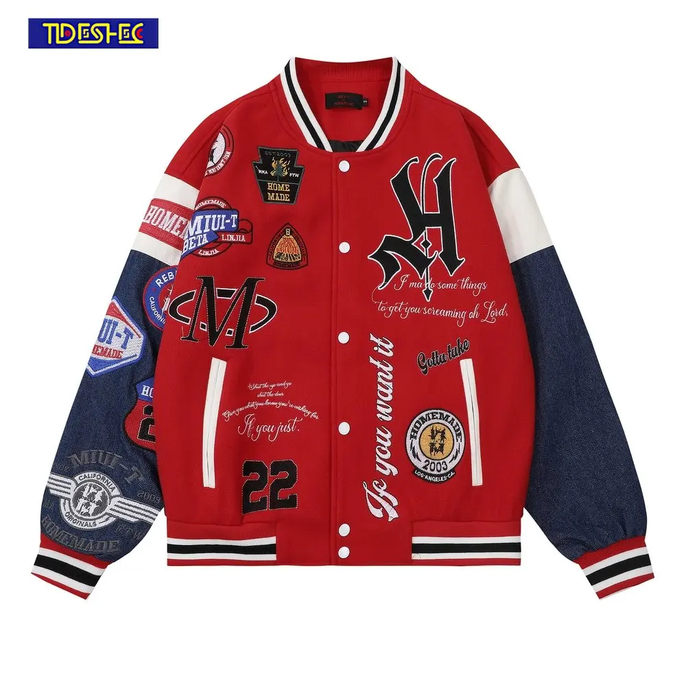 

Men Hip Hop Jacket Coat Varsity Jacket Streetwear Letter Embroidery Patchwork Bomber Jacket Baseball Men Short Jacket 04