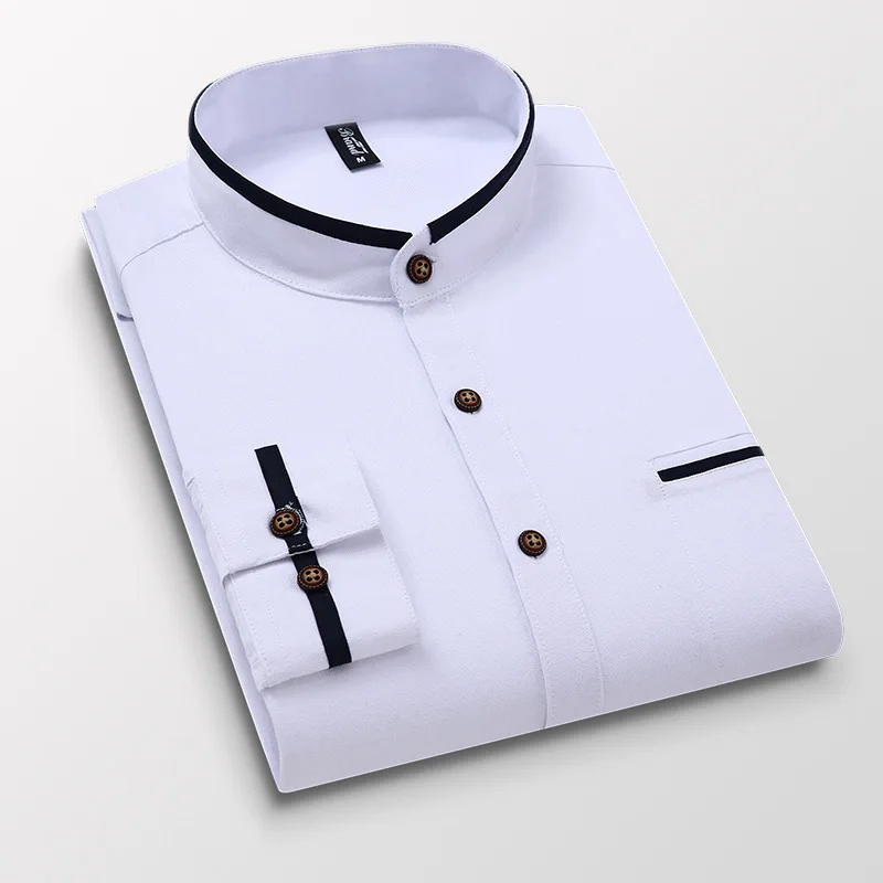 

Spring Autumn New Men Stand Collar Shirt Korean Style Long-sleeved Slim Business Casual Oxford Shirts Male Fashion Brand Clothes