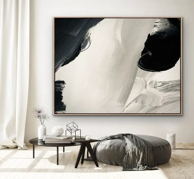 

black and white Abstract Painting Original Large Acrylic Canvas Wall Art Expressionism Modern custom Huge contemporary art decor