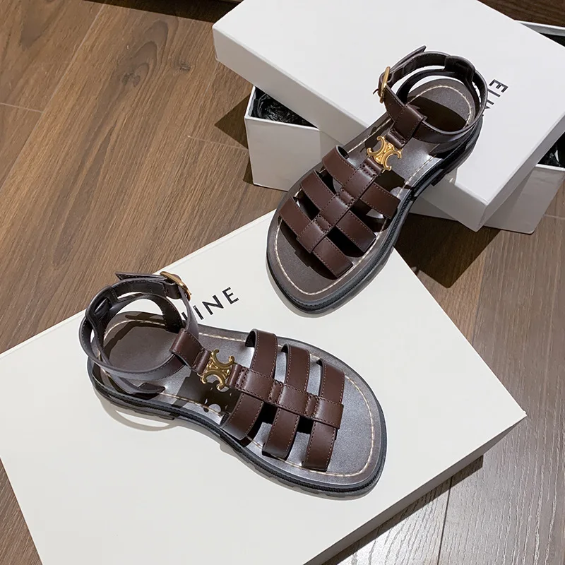 

Европейские и американские ретро плетеные сандалии на массивной подошве женские летние кожаные римские пляжные спортивные туфли 2021