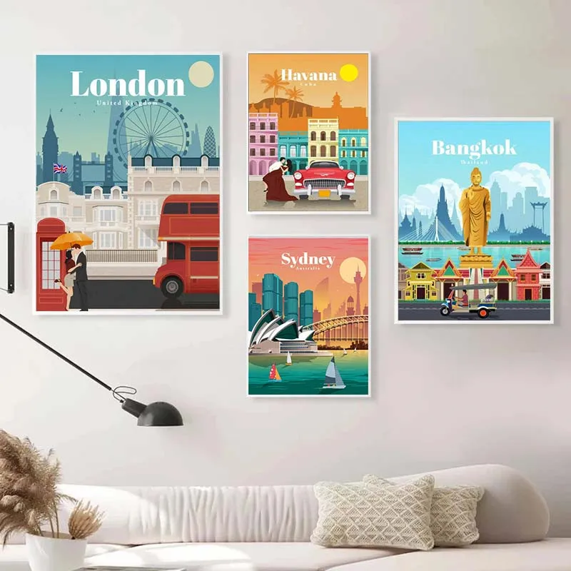 Городской пейзаж, телефонная будка, Картина на холсте в скандинавском стиле, плакат и печать на стене, картина для галереи, украшение для дома