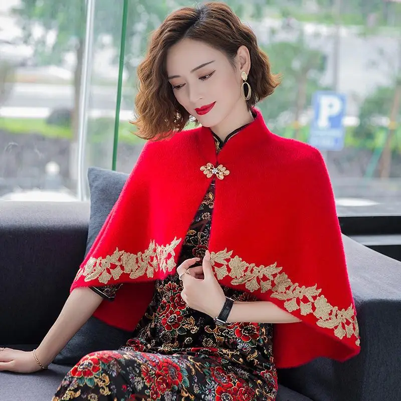 Женское вечернее платье-пончо с повседневной шалью осенне-зимнее пальто принтом