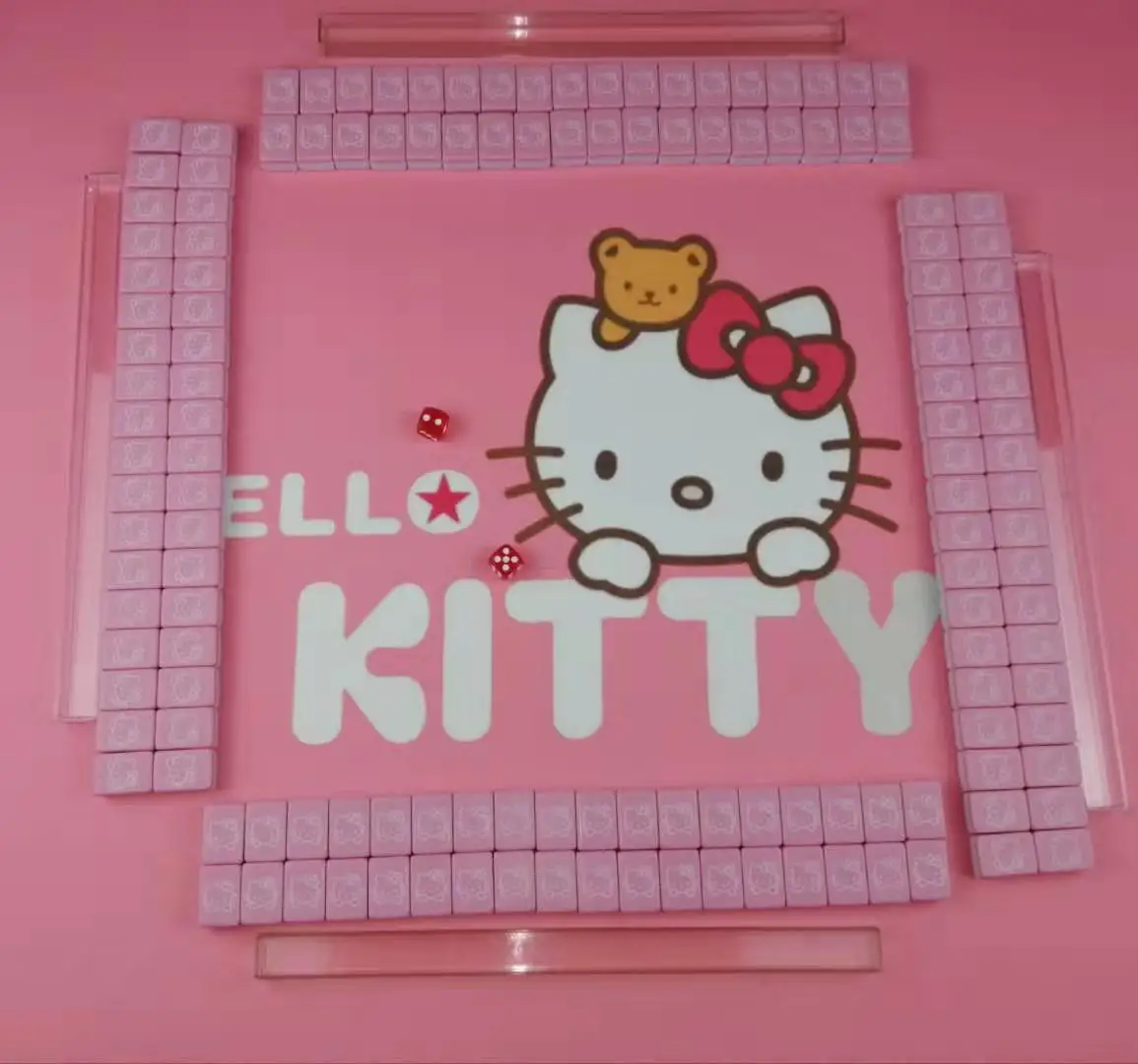 

Hello Kitty Cartoon Mini Mahjong 30MM Travel Portable Outdoor Mini Mahjong with Exquisite Tablecloth Storage Bag