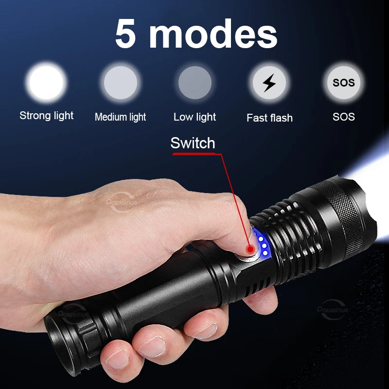 Светодиодный фонарик высокой мощности XHP 120 18650 26650 аккумулятор Lanterna USB