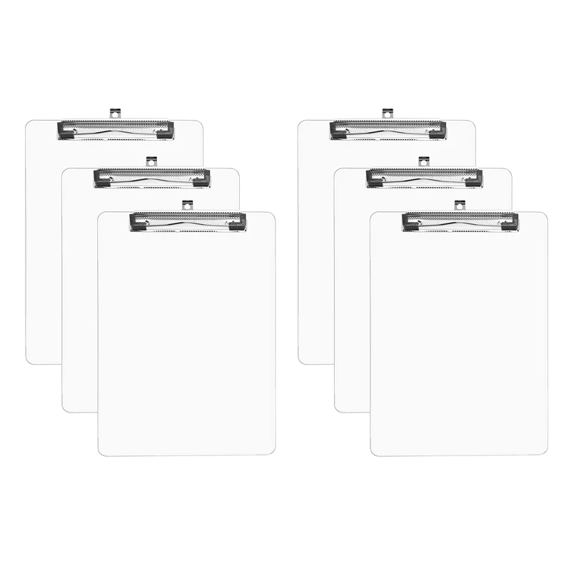 

6 Pack Plastic Transparent Clipboards Strong 12.5 X 8.8 Inch Clip Boards Board Clips Writing Pad