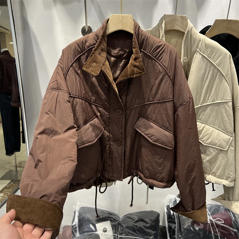 Корейская серия однобортное пальто с отложным воротником и хлопковой подкладкой