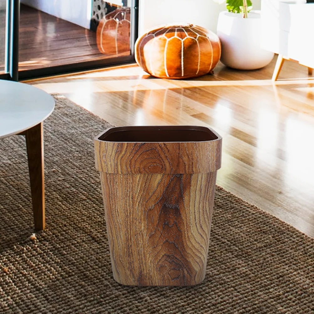 

Plastic Containers Multi-function Trash Can Home Office Imitation Wood Grain Waste Basket Bin Garbage Household Kitchen