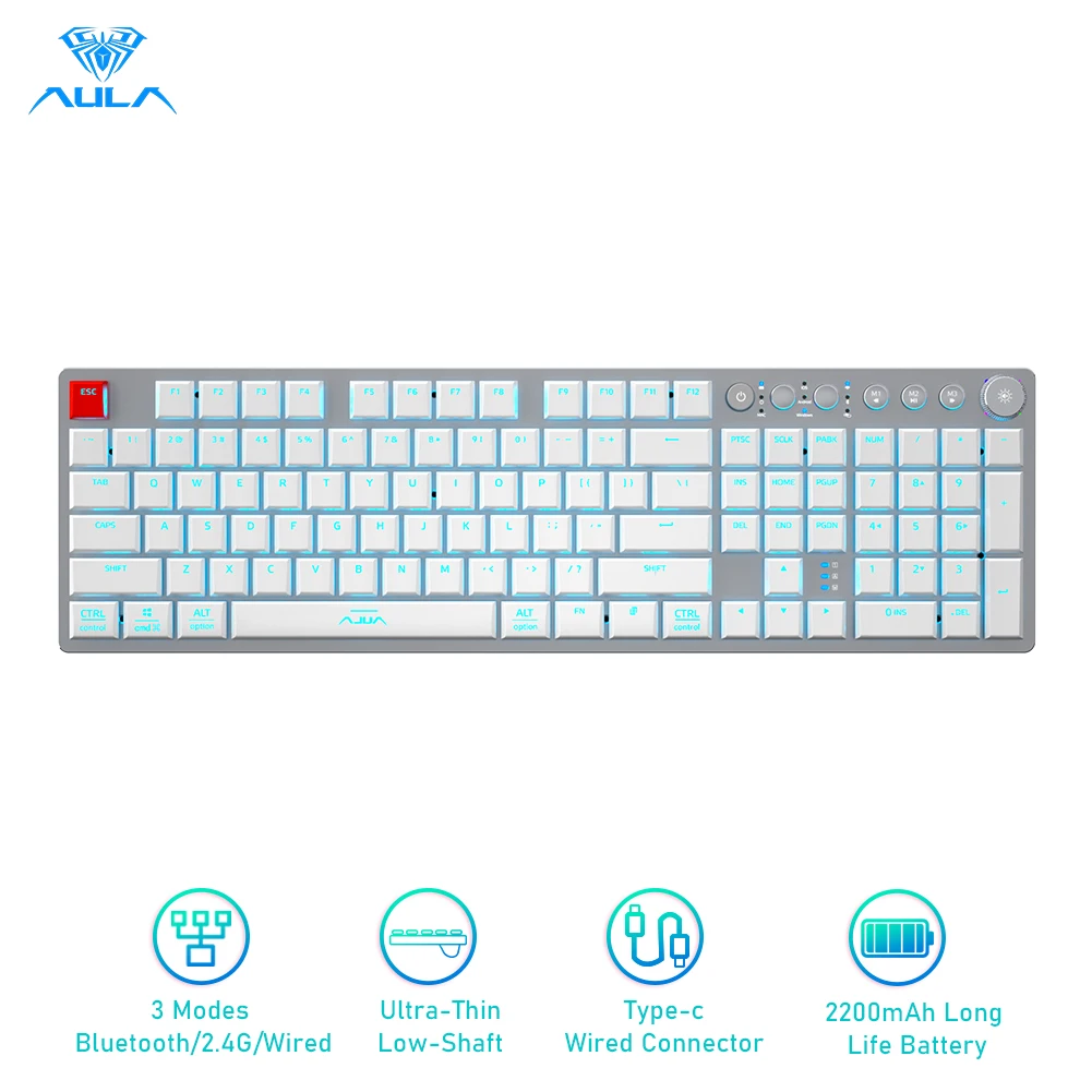 Original New Wireless Mechanical keyboard Support Bluetooth /Type-c Thin 104 Keys  for Android Windows 10 Desktop Laptop PC