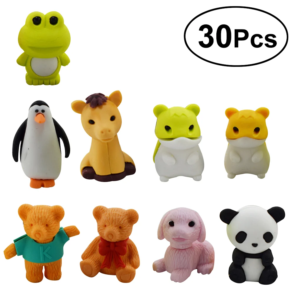 

30 Random Erasers Animal Realistic Novelty Assorted Erasers for Party