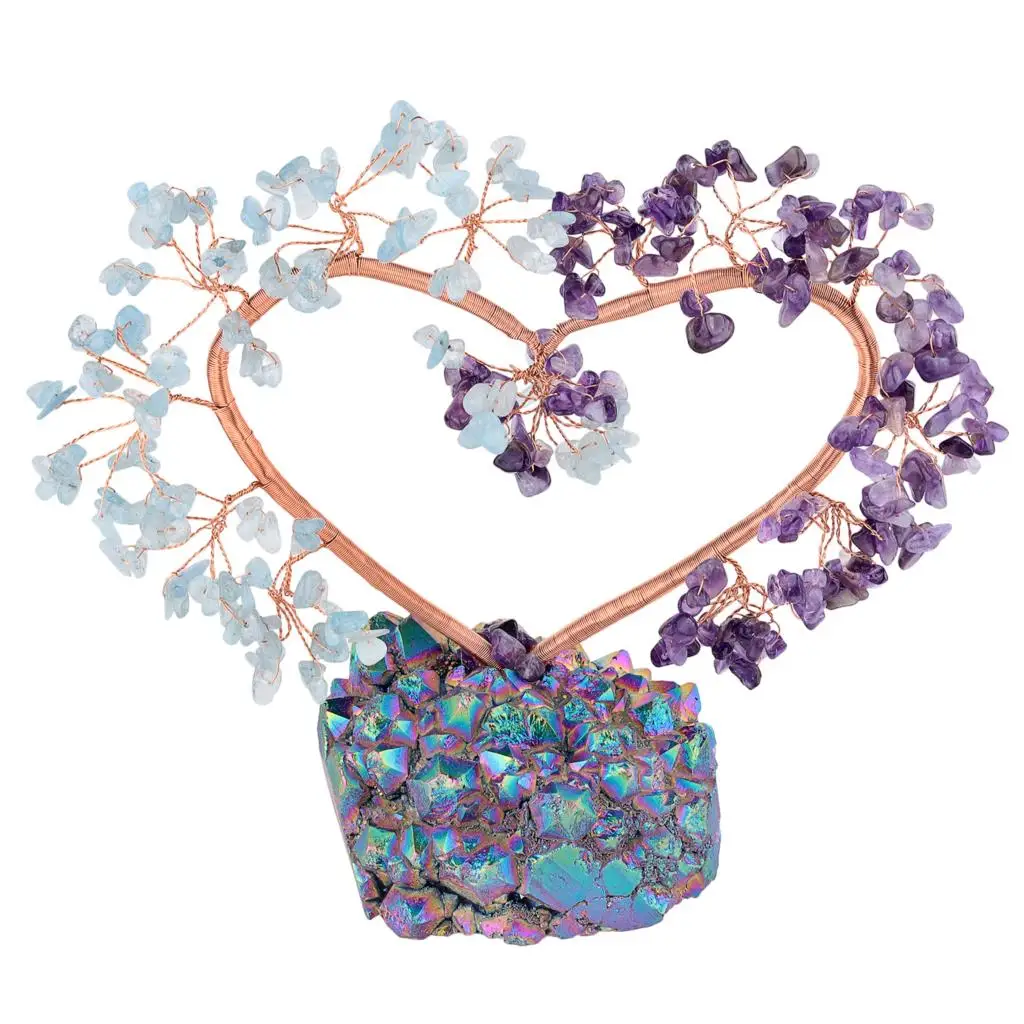 Love Heart Shaped Crystal Money Tree With Rainbow Titanium Coated Crystal Base Feng Shui Bonsai Reiki Decor For Wealth and Luck